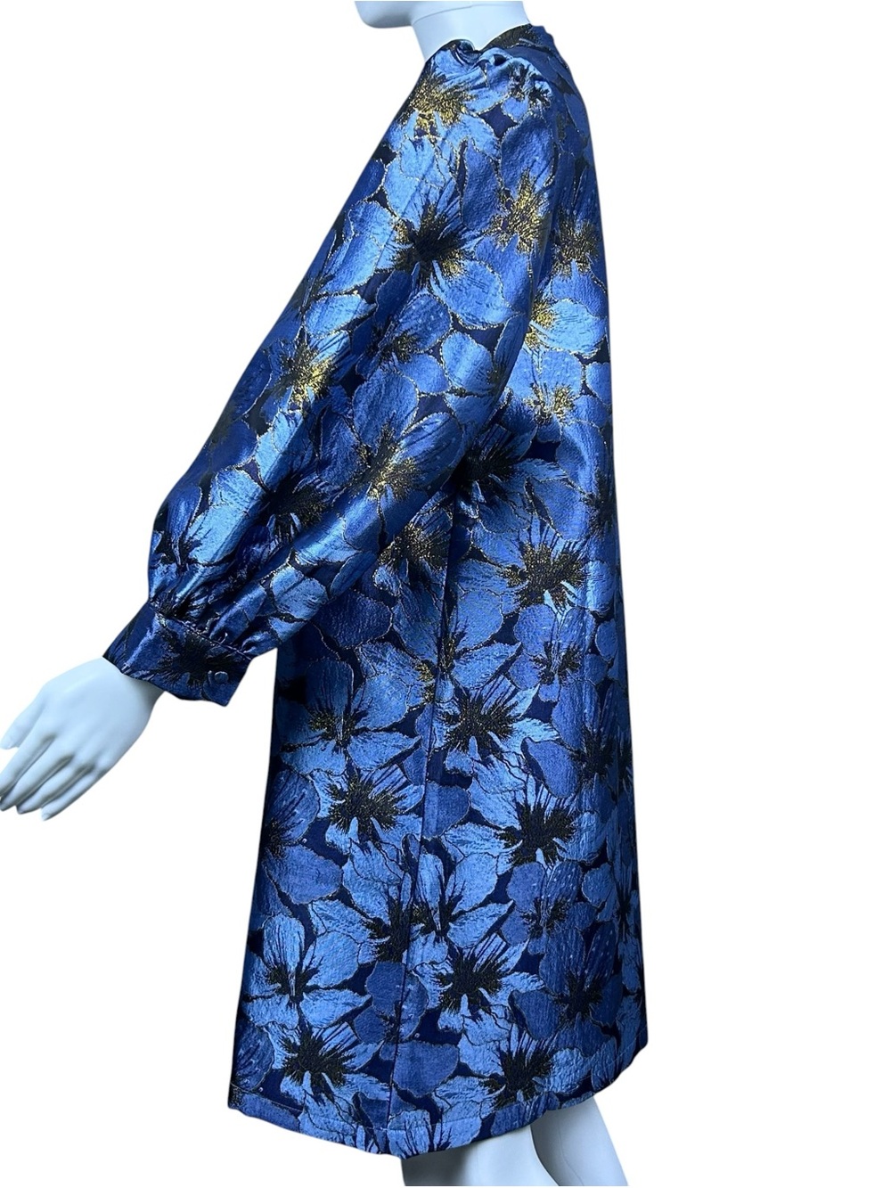 Pomander Place Tuckernuck Samantha Dress M Blue Gold Floral Jacquard Textured - Picture 11 of 16